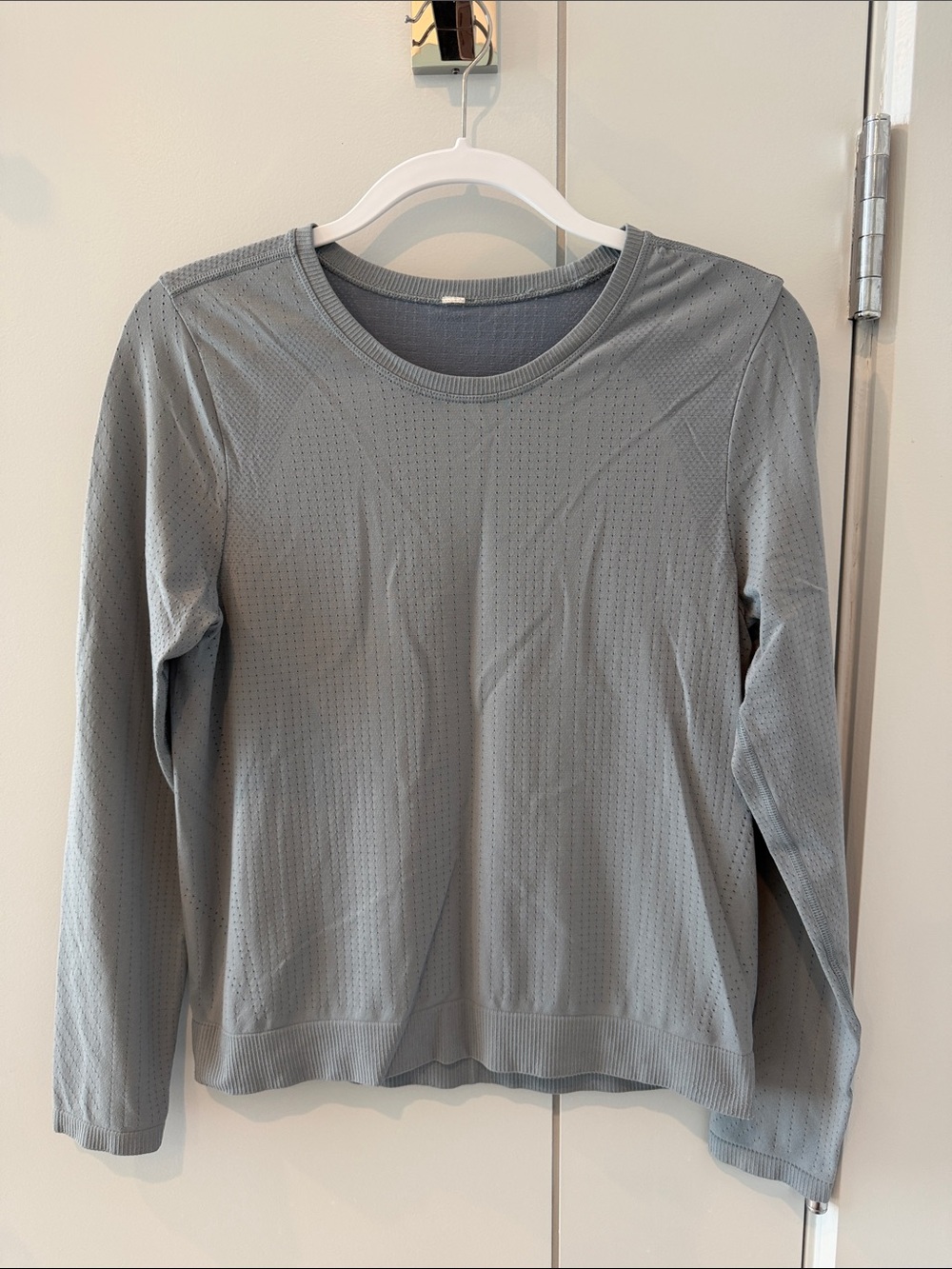Light Gray Athletic Long Sleeve Perforated Crewneck Top